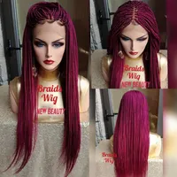 Verkoop van Africa Dames Style Jumbo Braids Lace Front Wig Synthetische haarbox Braid Wig Pink Red Crochet Braids Pruik Natural Hahirin241G
