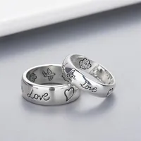 band ring Women Girl Flower Bird Pattern Ring with Stamp Blind for Love Letter men Ring Gift for Love Couple Jewelry w294266d