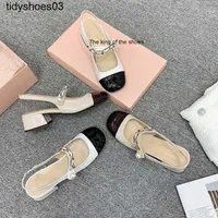 Women Designers Rois Grape mother Miu Mary Jane shoes Baotou sandals women's thick heels color matching small fragrant single shoes middle