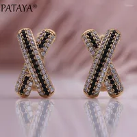 Dangle Earrings PATAYA Letter X Women Winter Fashion Jewelry 585 Rose Gold Color Black White Natural Zircon Wedding Earring