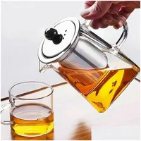 Coffee Tea Sets 350Ml Clear Heat Resistant Glass Teapot Jug Infuser Leaf Herbal Pot Flower Milk Juice Container Drop Delivery Home Dhnke