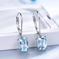 Dangle Earrings Temperament Sapphire Water Drop Square Hanging Eardrop Set With Zircon Crystal Stainless Steel Women Charming Jewelry