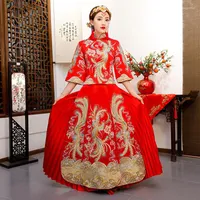 Ethnic Clothing Red Qipao Women Bride Traditional Wedding Gown 2023 Chinese Phoenix Embroidery Dress Cheongsam Style Chinois Femme