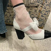 Bowtie Tennis Boots 고급 디자이너 모조 다이아몬드 버클 덩어리 힐 여성 신발 8.5cm 하이 힐 부티 패션 혼합 컬러 발목 신발 신발 35-41 상자