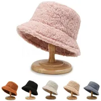 Men's and Women's Outdoor Leisure Warm Plush Basin Hat Solid Lamb Hair Fisherman Hat Winter DF112