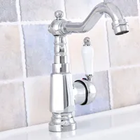 Kitchen Faucets Basin Faucet Chrome Brass Swivel Spout Taps Bathroom Sink Cold And Water Mixer Tap Single Handle Deck Mount Dsf641