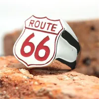 Cluster Rings 316L Stainless Steel Red Polishing Biker 66 Ring Mens Motorcycle ROUTE Band Party Cool1283B