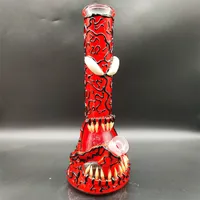 35CM 14 Inch Handy Bong Glass Bong Water Pipe 3D Red Scream Monster 9MM Thickness Red Smurf Glass Bongs Thick Beaker Smoking Bubbler Dab Rig