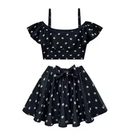 Clothing Sets 2023 Summer Wednesday Swimsuit For Teen Girl Set Addams Family Child Sling Print Vest Top Bow Skirt 2PC Outfit Kid Swimwear Suit 230317