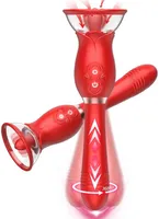 Sex Toy Massager Vibrator Rose s for Women - 3 In1 Stimulator with Sucking Cups 3 Tongue Licking 10 Thrusting g Spot Dildo Adult Woman