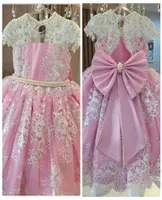 2019 Cute Lace Flower Girl Dresses A Line Jewel Cap Sleeve Floor Length Lace Appliqued Girls Pageant Dresses Kids Party Communion 4837147