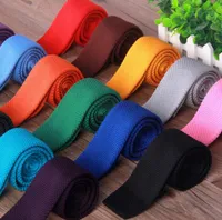 Men Knitting Flatend Neck Ties 20 colors 1455cm Men039s Narrow Neck Ties Solid color Necktie for Men039s business tie Chri6456098
