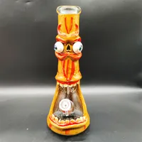 35CM 14 Inch Handy Bong Glass Bong Water Pipe 3D Brown Monster 9MM Thickness Red Smurf Glass Bongs Thick Beaker Smoking Bubbler Dab Rig
