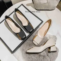 2022 new single shoes womanly temperament square head shallow mouth middle heel small fragrant women's shoes French soft leather thick heel
