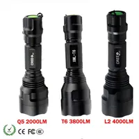 Bright Lighting LED Flashlight XM-L T6 L2 Q5 Rechargeable Tactical Flashlight Torch Lamp 5-Mode Hunting Light Waterproof221A