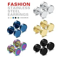 Punk Double Sided Round Titanium Steel Earrings Men Women Blue Goldcolor Fake Ear Plugs Gothic Barbell Stud Earring6587580