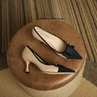 Small Fragrant Pointed Color-blocking Slim Heel Shoes Bowknot High Heel Shoes Women's Banquet Fashion