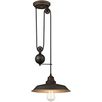 Iron Hill One-Light Pulley, Oil Rubbed Bronze Finish with Highlights and Metal Shade Indoor Pendant, 1, Black