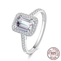 High Quality Original 925 Sterling Silver Wedding Ring Princess 5 7mm CZ Zircon Rectangle Diamond Rings for Women Engagement Jewel250k