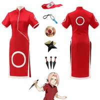Japan Anime Naruto Hokage Haruno Sakura Red Cosplay Costume Short Sleeve Dress Shorts Uniform Full Set Asian Size 287T
