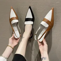 Sandals French Retro High Heel Women's 2023 Spring And Summer Fashion Pointed Toe Stiletto Color Matching Back Empty Shoes