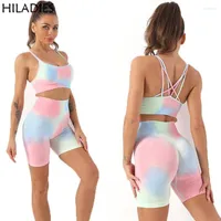 Active Sets Yoga Set Women Sportswear Two Piece High Waist Leggings For Workout Clothes Sports Shorts Bra Tie Dyed Gym