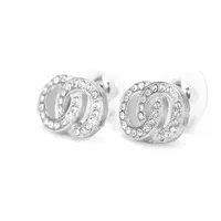 Kanaal oorbellen, mini 1,15 cm stud oorbel, met logo, officiële grootte, 18K vergulde zilverachtige diamanten oordingen voor dames