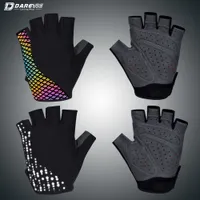 Cycling Gloves DAREVIE Reflective Cycling Gloves Half Finger Cycling Glove with Velcro High Quality Sponge Padded Super Light Soft Bike Gloves 230317