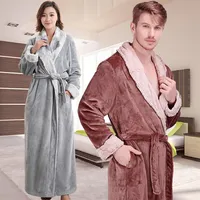 New Men Women Winter Extra Long Thick Warm Flannel Bathrobe Mens Thermal Luxury Fur Bath Robe Soft Silk Dressing Gown Male Robes 2271R