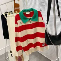 Cheap Clothing Pants 50% Off autumn winter new red and green stripe knitted polo shirt women's long sleeve Pullover Sweater