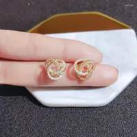 Stud Earrings 18k Gold Real Woman Unusual Earings Trend Piercing Small Crystal Vintage Ear Cuffs For Party Women's Jewelry