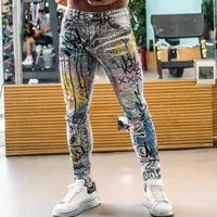 Men's Jeans Graphic Spring Fashion Slim Straight Stretch Denim Pant Trousers For Men Fancy Color Tie Dye Print Hip Hop 230320