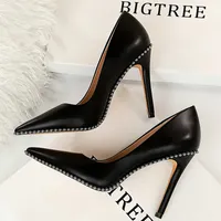 Dress Shoes BIGTREE Rivet Woman Pumps High Heels Stiletto Pu Leather Women Sexy Party Female Heel Plus Size 43 230320