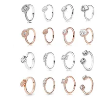 Cluster Rings High-quality 925 Silver Rose Gold Love Knot Charm Fairy-tale Light Heart-shaped Padlock Ring Original Jewelry For294G