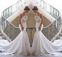 Lace Mermaid Beach Wedding Dresses Satin Lace Applique Sweep Train Boho Wedding Bridal Gowns robes de mariage BC01907969383