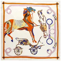Women Horse Print Square Scarves Spain Silk Echarpes Foulards Femme Wrap Big Carriage Bandana Hijab 90 90271U