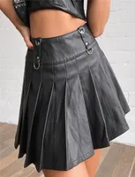 Musuos Sexy Lady Party Street Stylish Leather Skirts Summer Solid Women High Waist Zipper Pleated Aline Mini Skirt Club Bottoms2804351