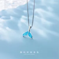 Pendant Necklaces Korean Style Temperament Mori Mermaid Fashion Silver Plated Jewelry Blue Fish Tail Personality XL115