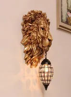 Lampada da parete per leone in oro retrò europeo Vintage Crystal Wall Sconce Fishtures soggiorno Camera da letto Bar Lampade a parete per interni AC4977852