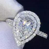 Water Drop Promise 925 Sterling silver Engagement Ring Pear cut Diamond Wedding band rings for women Jewelry300b