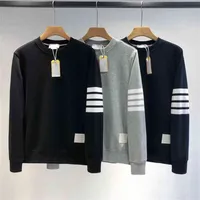 Cheap Clothing 70% off couple yarn dyed classic four bars men and women loose casual versatile simple sports cotton wool ring round neck sweater spring
