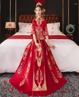 Ethnic Clothing Vintage Phoenix Embroidery Qipao Chinese Women Wedding Dress Red Classic Mandarin Collar Cheongsam1996839