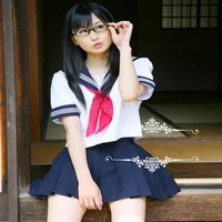 Japanese School Uniforms JK Sailor Cosplay Costumes Mavy Short-sleeved T Shirt College Suit Skirt Female Summer3428