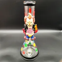 35CM 14 Inch Handy Bong Glass Bong Water Pipe 3D Fat Clown 9MM Thickness Red Smurf Glass Bongs Thick Beaker Smoking Bubbler Dab Rig