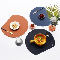 Table Mats 2Pcs Tableware Pad Placemat Semicircle Heat Lnsulation Non-Slip Leather Dining Mat Set Bicolor Cup Kitchen