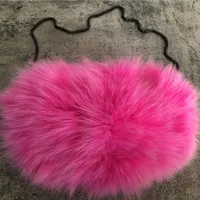 Pink- Real Fox Fur Bag Ladies Bag Hand Warmer Chain Shoulder Handbag Tote Purse Bag257n