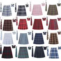 Skirt Plaid Pleat With Necktie Bowtie XS 5XL Harajuku Preppy Mini Japanese School Uniforms Girls Summer Jupe Kawaii 230317