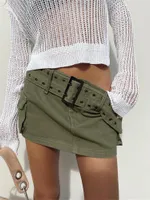 Skirts Women Denim Mini With Belt Solid Color Pockets Wrapped Hip Skirt Summer Korean Fashion E Girl Short