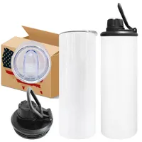 Botella de agua deportiva de sublimación de EE. UU. Con 2 tapas blancas en blanco rectas para copa de vacío de acero inoxidable al aire libre 30 piezas/caja