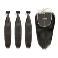 7A Virgin Hair Human Hair Bundles With Closure Brazilian Hair Weave Bundles Straight 6x6 HD Lace Closure268l